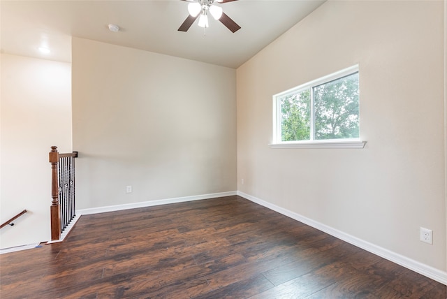 spare room featuring ceiling fan and hardwood / wood-style floors