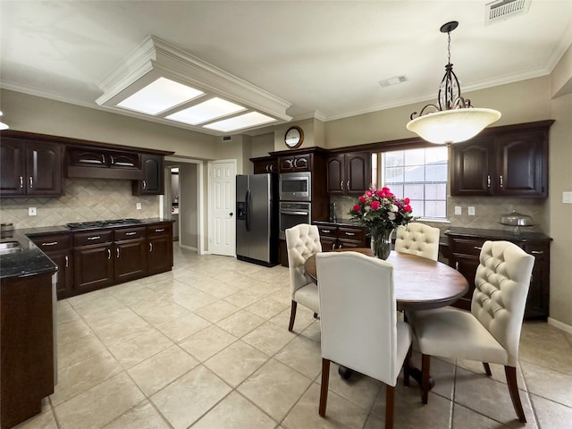 tiled dining area with ornamental molding