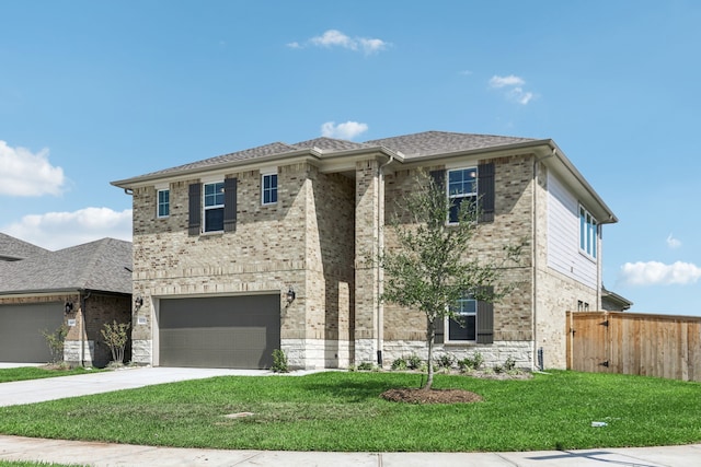 view of front facade featuring a front yard and a garage