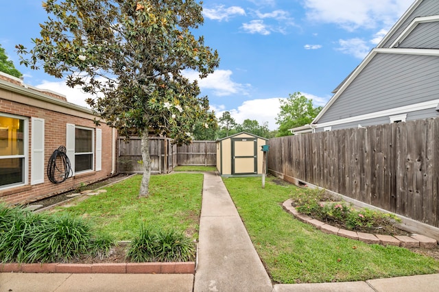 view of yard featuring a shed