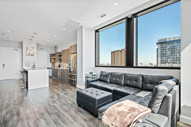 living room featuring light hardwood / wood-style flooring