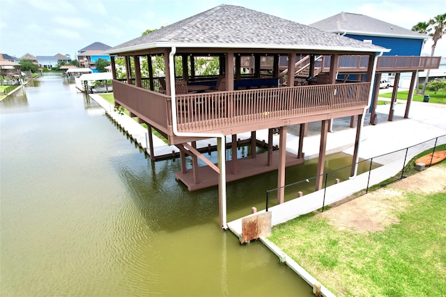 dock area with a water view