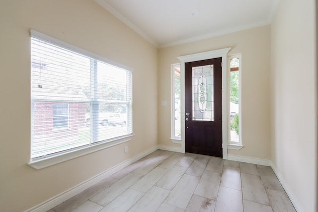 foyer entrance with light hardwood / wood-style floors and a healthy amount of sunlight