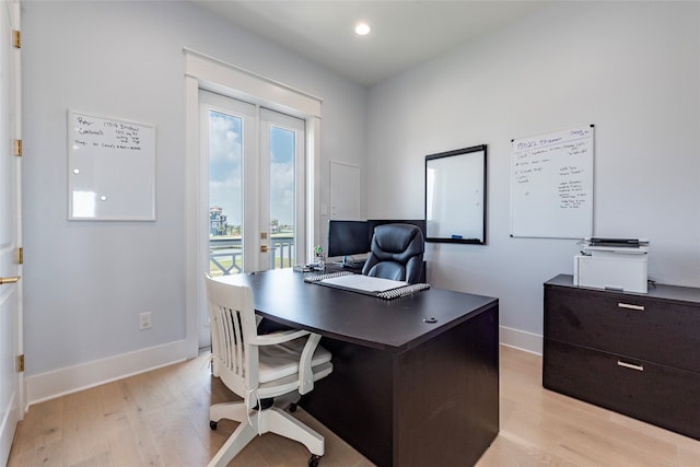 home office featuring light hardwood / wood-style flooring