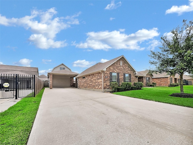 ranch-style home with a front lawn