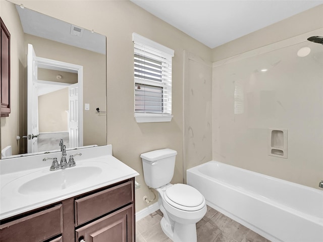 full bathroom featuring vanity, toilet, and tub / shower combination