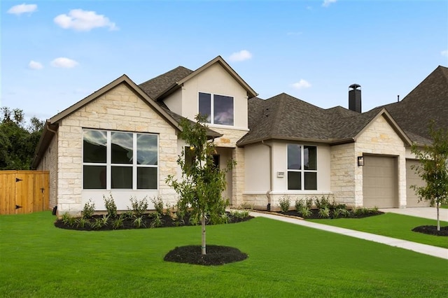 view of front of house featuring a front lawn and a garage