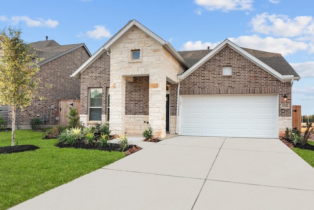 view of front of house featuring a garage and a front lawn