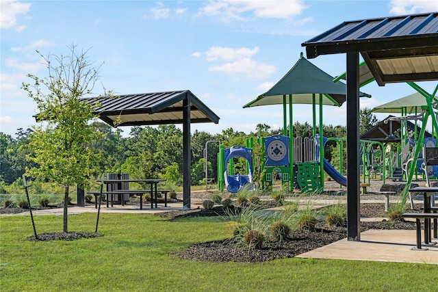 view of jungle gym with a yard