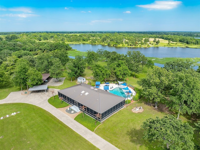 drone / aerial view featuring a water view