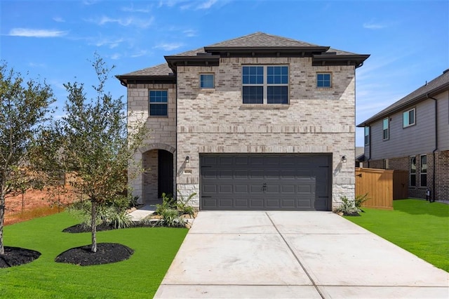 view of front facade with a garage and a front yard