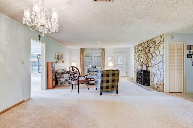 dining space with a fireplace, light colored carpet, and a healthy amount of sunlight