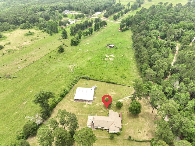 birds eye view of property featuring a rural view