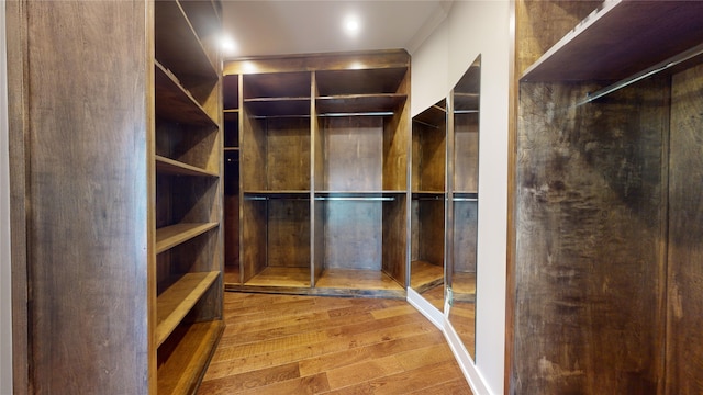 walk in closet with hardwood / wood-style floors