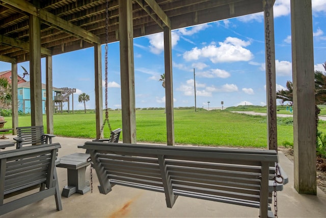 view of patio with a rural view