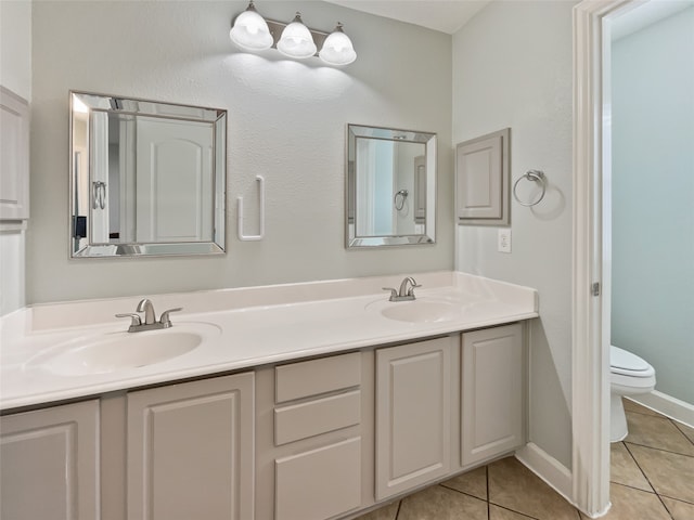 bathroom with tile patterned floors, toilet, and vanity