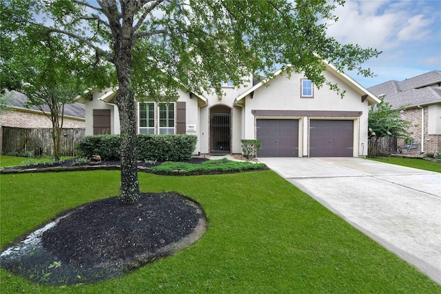 view of front of house featuring a front yard and a garage