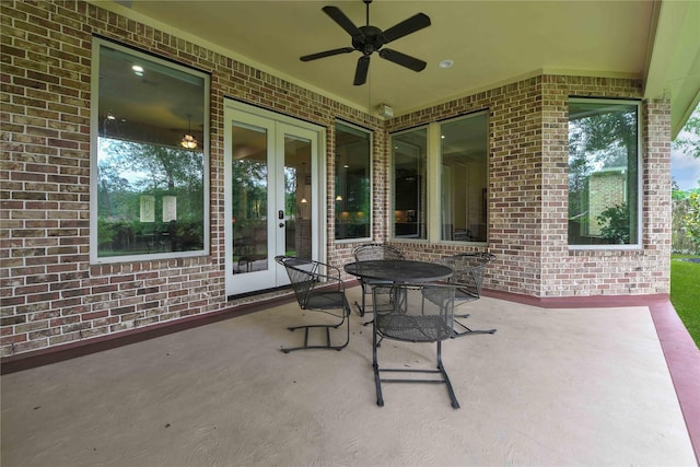 view of patio with ceiling fan and french doors