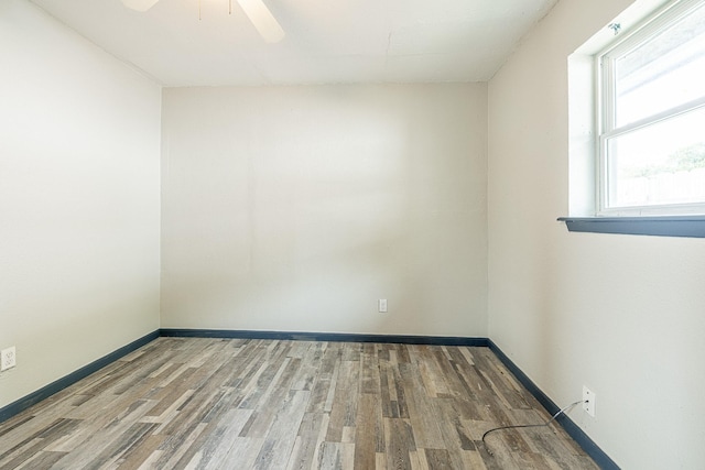 unfurnished room featuring ceiling fan and wood-type flooring