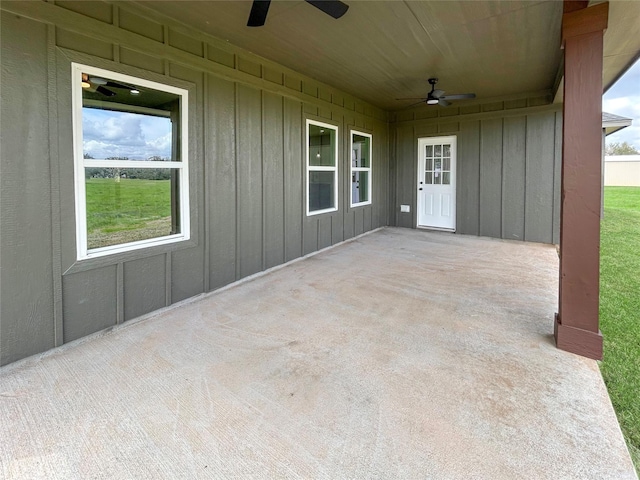 view of patio / terrace featuring ceiling fan