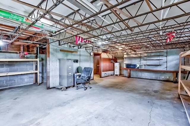 basement with water heater