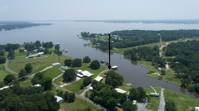 aerial view featuring a water view