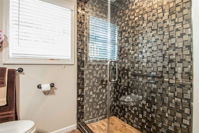 bathroom featuring an enclosed shower and toilet