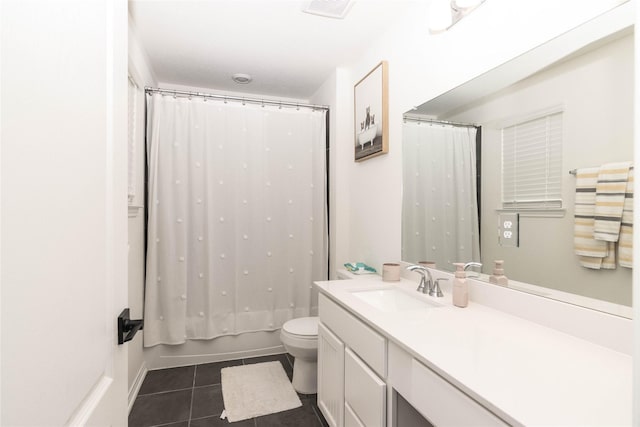 full bathroom with tile patterned flooring, vanity, toilet, and shower / bath combo