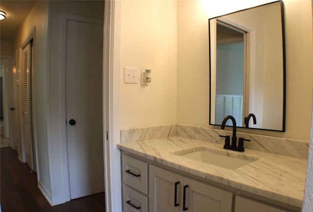 bathroom featuring hardwood / wood-style flooring and vanity