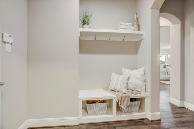 mudroom with hardwood / wood-style floors