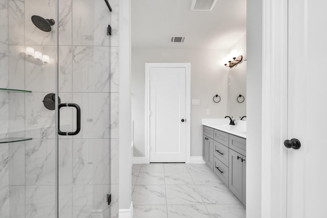 bathroom featuring vanity and walk in shower