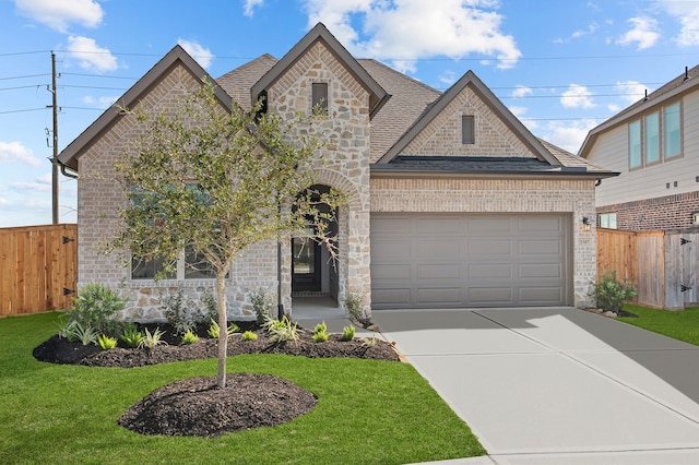 view of front of home featuring a garage and a front yard