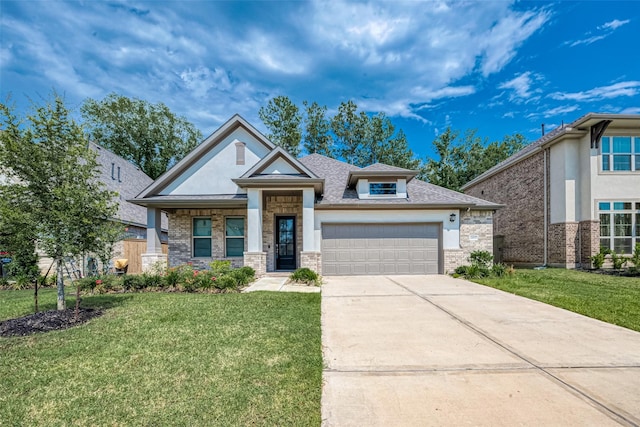 craftsman-style home with a garage and a front lawn