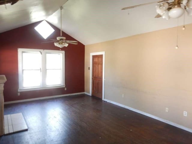 6636 Ave P, Houston, TX 77011 - unfurnished living room featuring a ceiling fan, baseboards, lofted ceiling, and wood finished floors