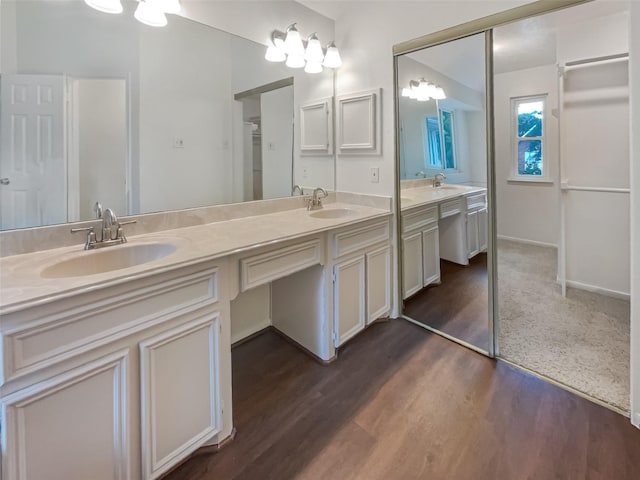 bathroom with vanity and wood-type flooring