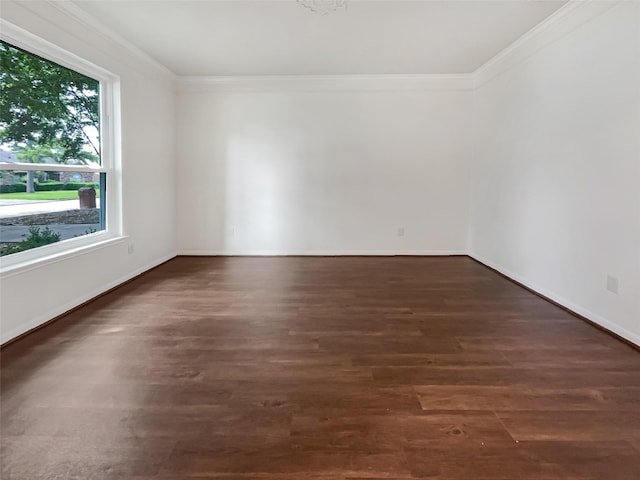 unfurnished room featuring dark hardwood / wood-style floors and ornamental molding