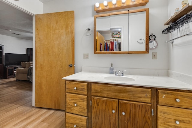 bathroom featuring hardwood / wood-style flooring and vanity