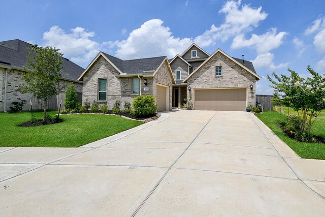 view of front of home featuring a garage and a front lawn