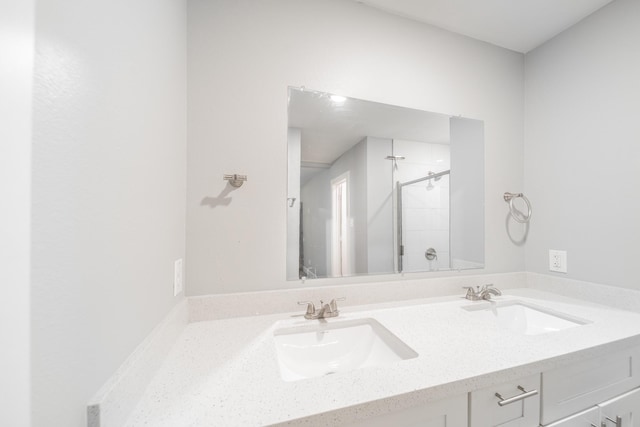 bathroom featuring vanity and walk in shower