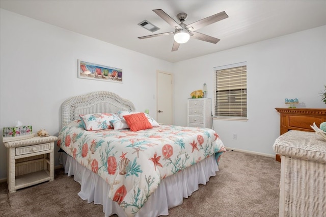 bedroom with carpet flooring and ceiling fan