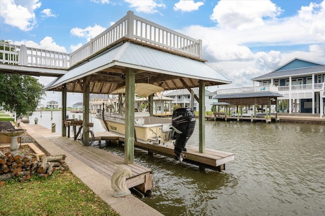 dock area with a water view