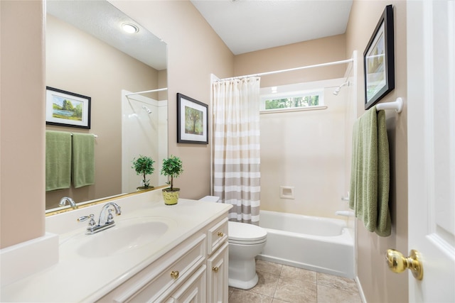 full bathroom with vanity, toilet, and shower / bath combo with shower curtain