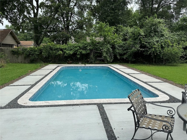 view of swimming pool with a patio area and a lawn