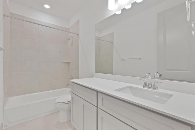 13318 Pine Lake Bnd, Tomball, TX 77375 - full bathroom featuring tile patterned flooring, vanity, toilet, and tiled shower / bath