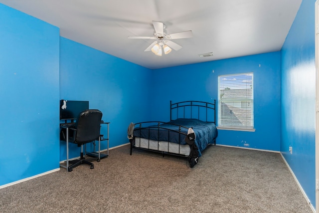 bedroom featuring ceiling fan and carpet floors