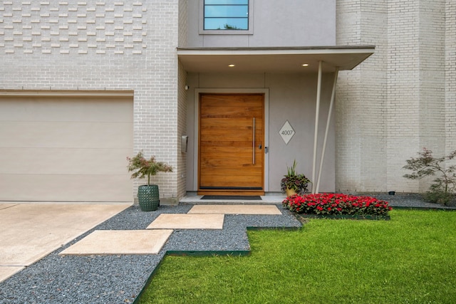 property entrance with a garage