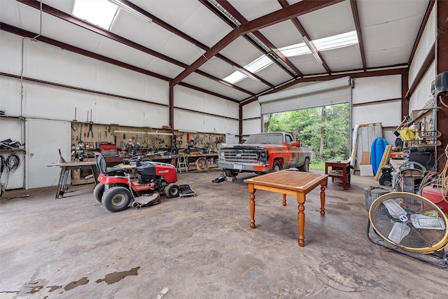 garage featuring a workshop area