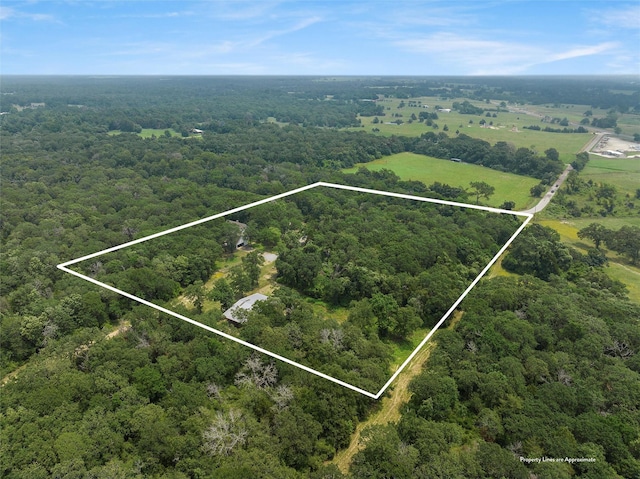 birds eye view of property featuring a rural view and a forest view