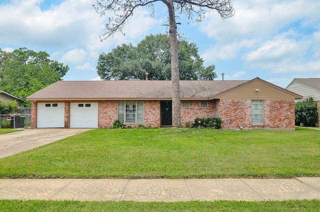 single story home with a front lawn and a garage