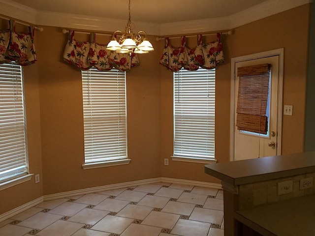 unfurnished dining area with a notable chandelier